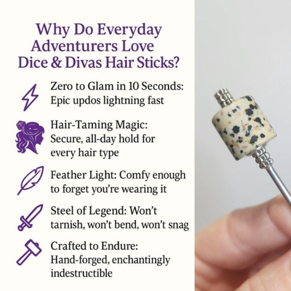 ♜ Dalmatian Jasper Tresskeep Hair Stick, Strong Hold, Effortless Feel, Epic Look - Picture 6 of 9